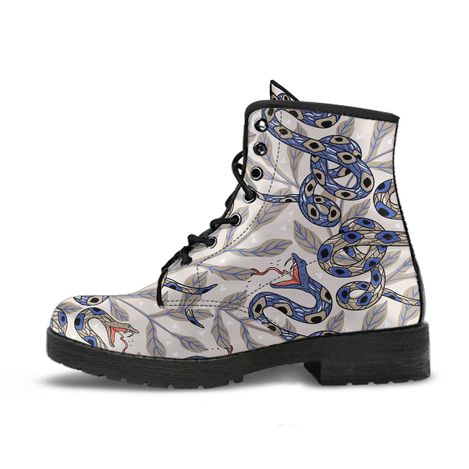 Snake Leaves Pattern Leather Boots