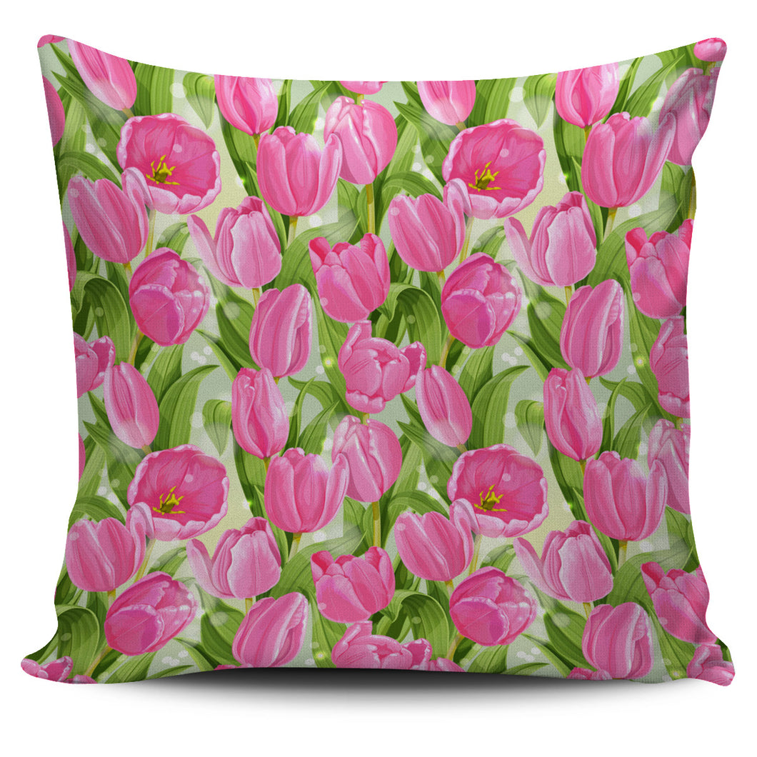 Pink Tulip Pattern Pillow Cover