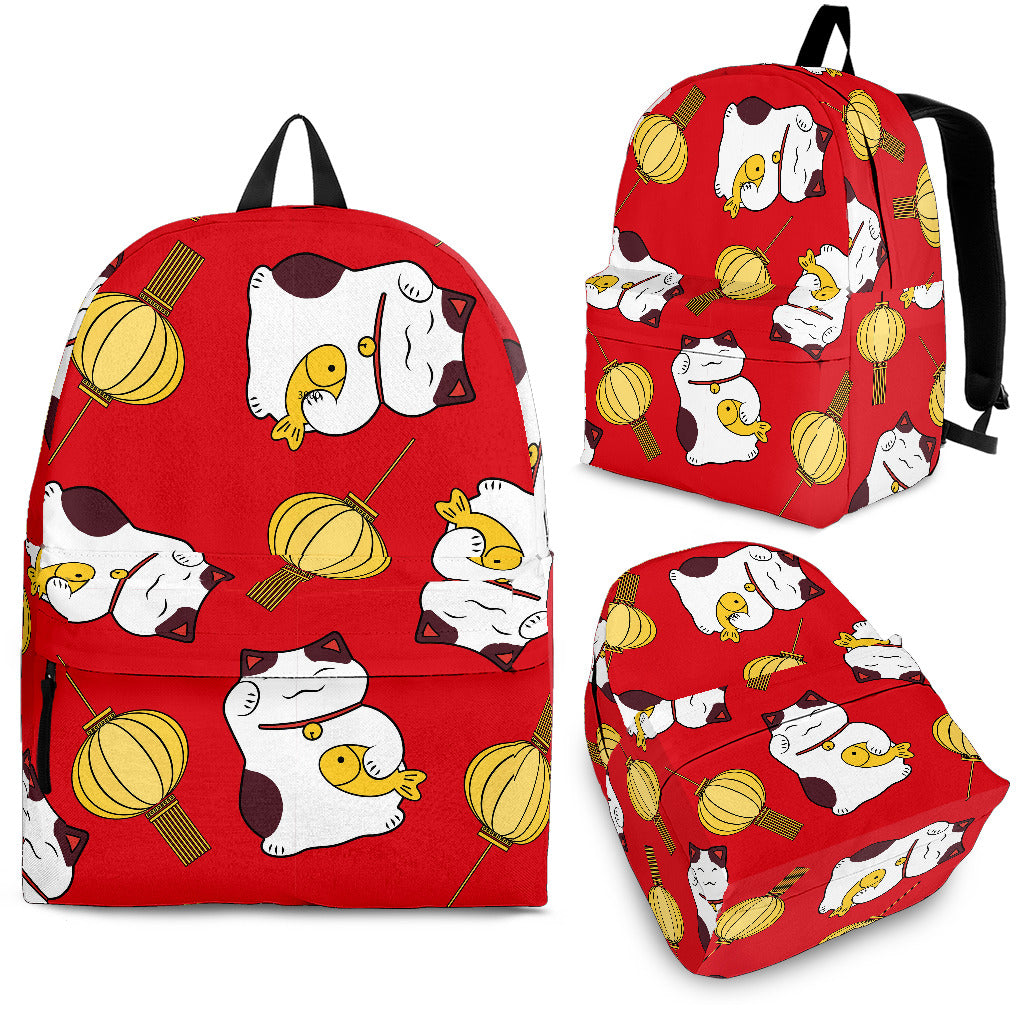 Meneki Neko Lucky Cat Pattern Red Theme Backpack