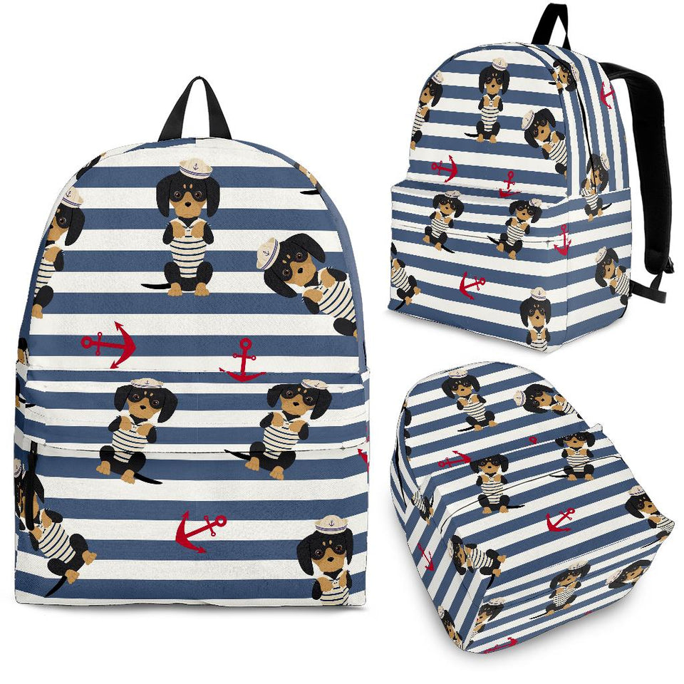 Dachshund Anchor Navy Blue Pattern Backpack