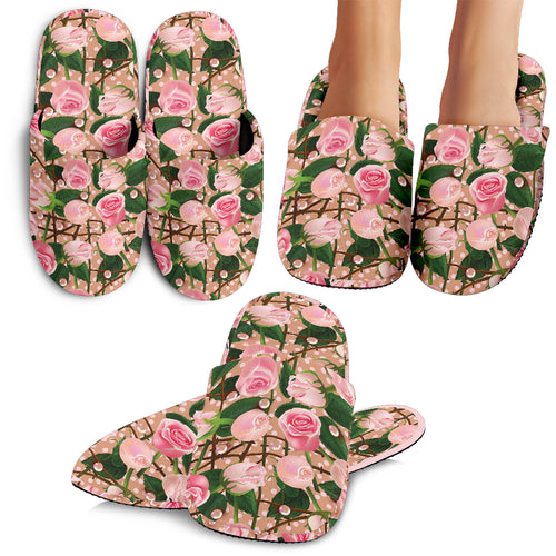 Rose Pattern Print Design 04 Slippers