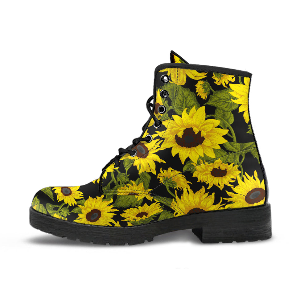 Sunflower Theme Pattern  Leather Boots