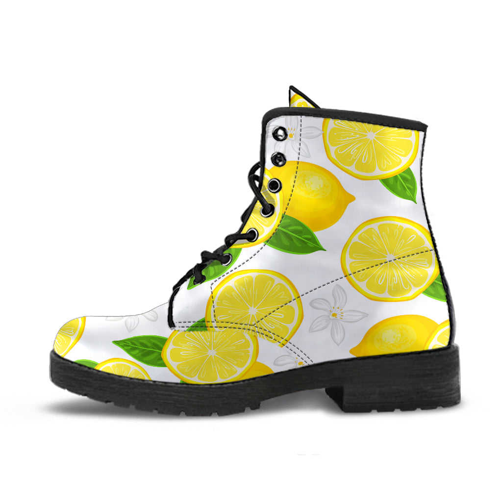 Lemon Flower Pattern Leather Boots