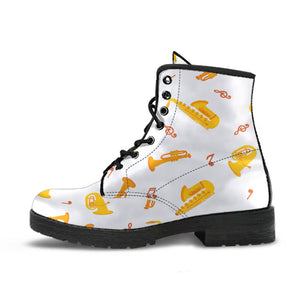 Saxophone Pattern Theme Leather Boots