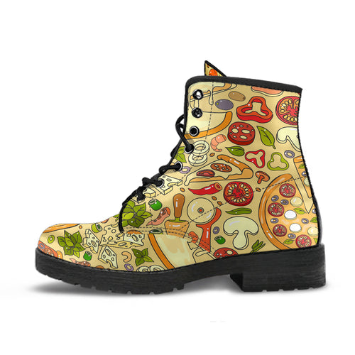 Pizza Pattern Background Leather Boots