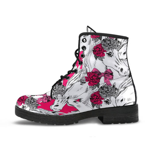 Horse Head Rose Pattern Leather Boots