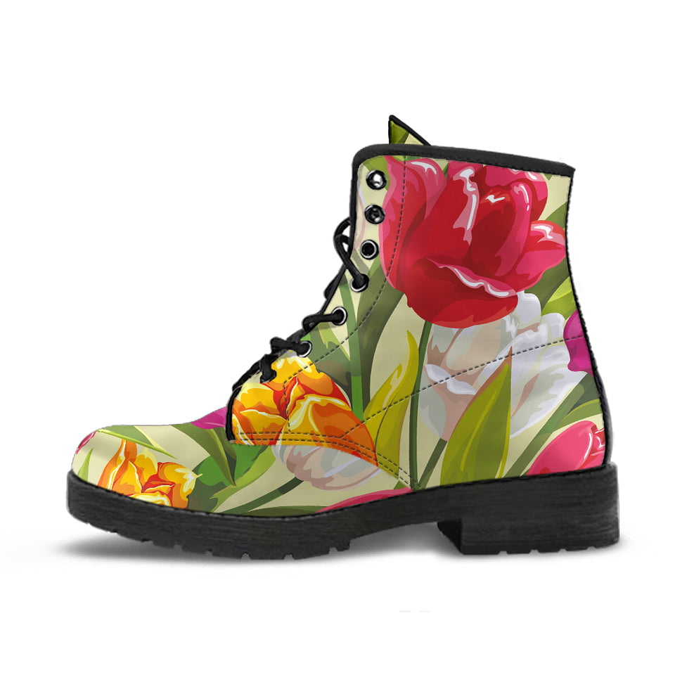 Colorful Tulip Pattern Leather Boots