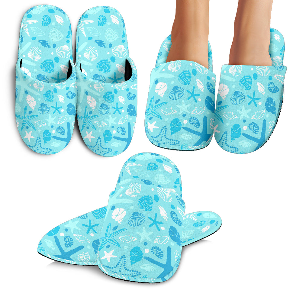 Starfish Shell Blue Theme Pattern Slippers