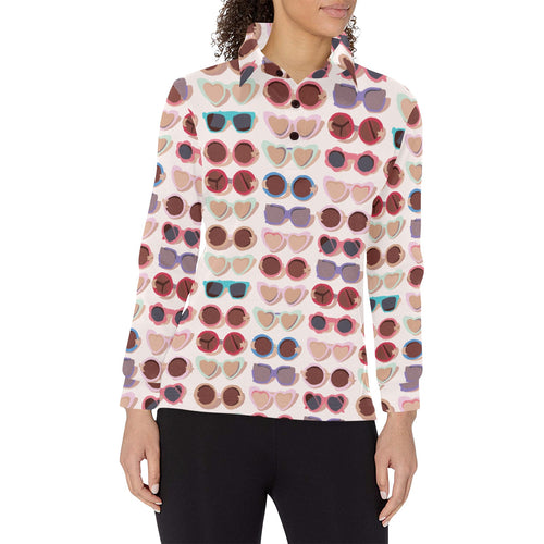 Sun Glasses Pattern Print Design 04 Women's Long Sleeve Polo Shirt