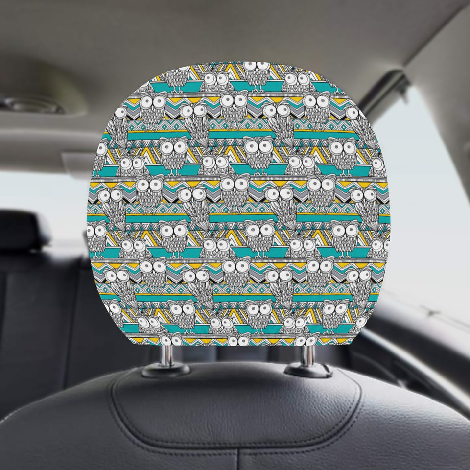 Owl Pattern Green Background Car Headrest Cover