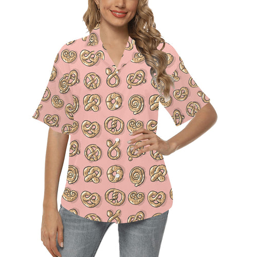 Pretzels Pattern Print Design 04 Women's All Over Print Hawaiian Shirt