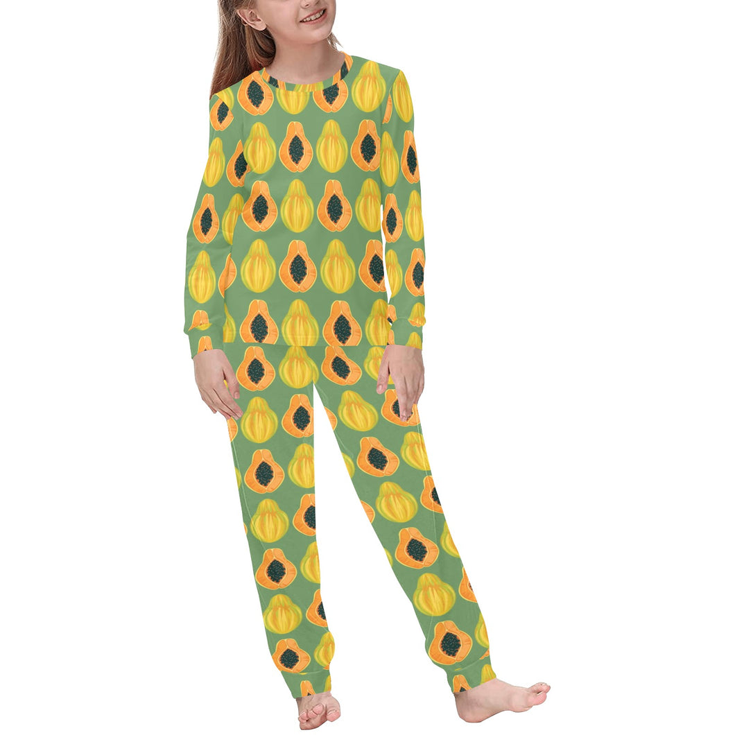 Papaya Pattern Background Kids' Boys' Girls' All Over Print Pajama Set