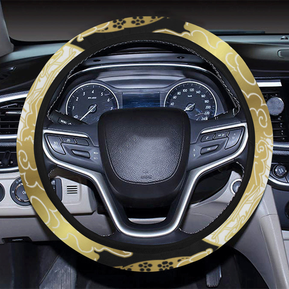 Gold Could Crane Japanese Pattern Car Steering Wheel Cover