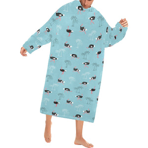 Ostrich Pattern Print Design 05 Blanket Robe with Sleeves