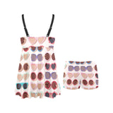 Sun Glasses Pattern Print Design 04 Chest Sexy Pleated Two Piece Swim Dress