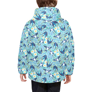 Swallow Pattern Print Design 05 Kids' Boys' Girls' Padded Hooded Jacket