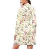 Teddy Bear Pattern Print Design 05 Women's Long Sleeve Belted Night Robe