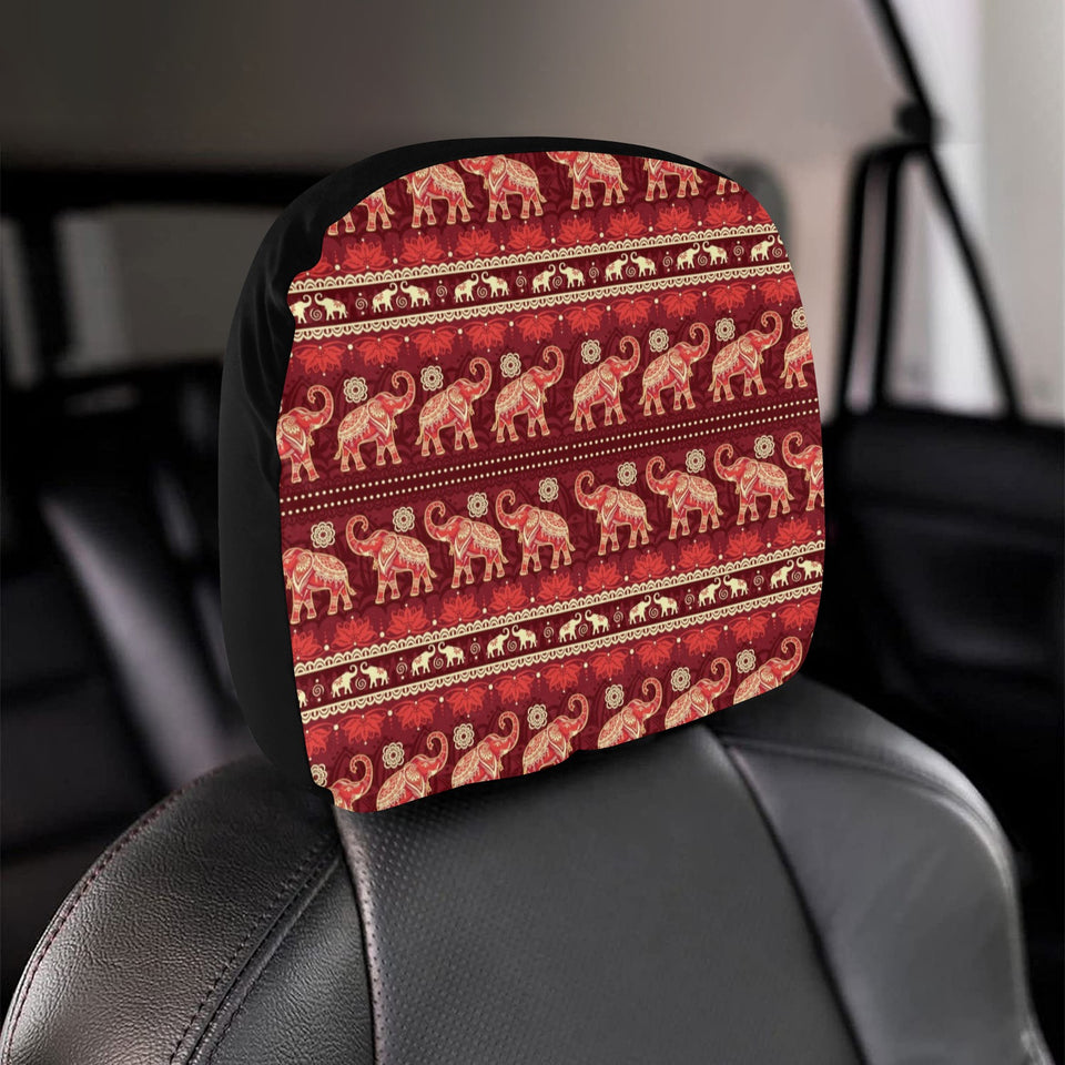 Elephant Red Pattern Ethnic Motifs Car Headrest Cover