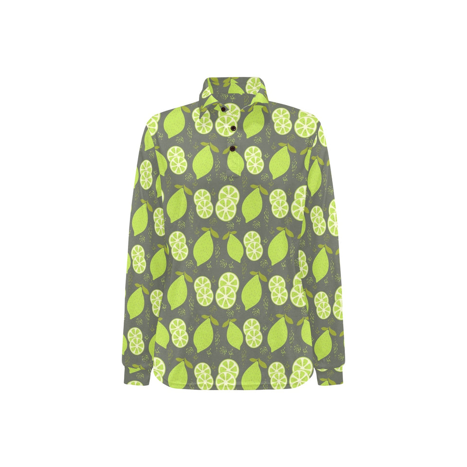 Lime Pattern Theme Women's Long Sleeve Polo Shirt