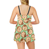 Hedgehog Pattern Print Design 01 Chest Sexy Pleated Two Piece Swim Dress