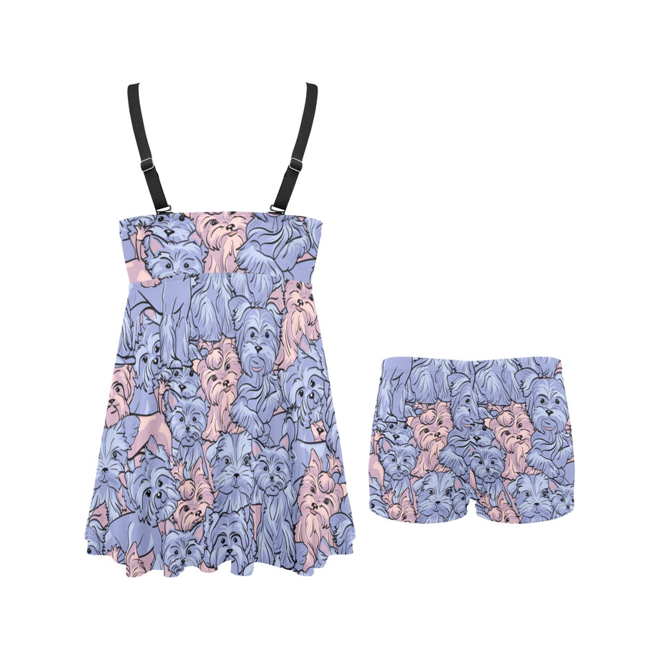 Yorkshire Terrier Pattern Print Design 02 Chest Sexy Pleated Two Piece Swim Dress