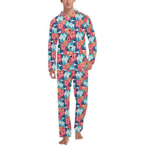 Hibiscus Pattern Print Design 05 Men's Long Pajama Set