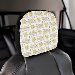 Gold Meneki Neko Lucky Cat Pattern Car Headrest Cover