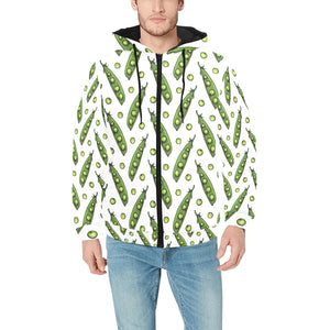 Green Peas Pattern Print Design 03 Men's Padded Hooded Jacket(ModelH42)