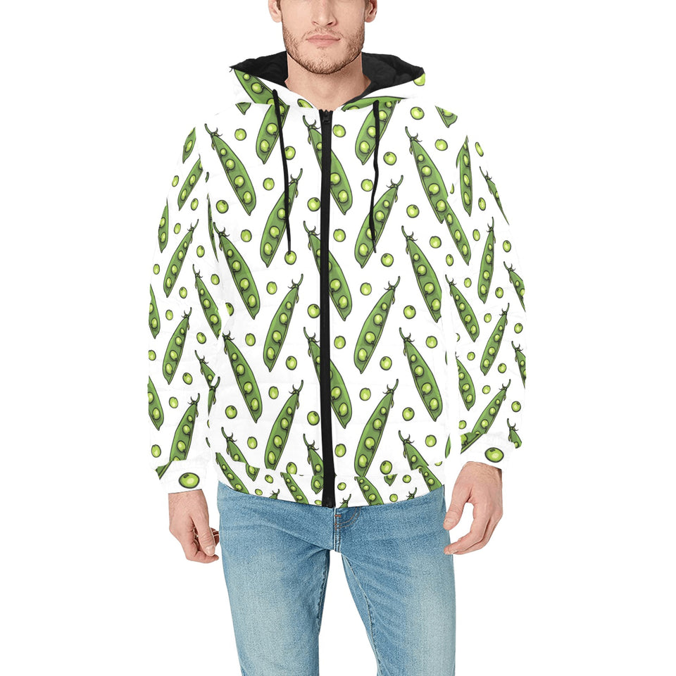 Green Peas Pattern Print Design 03 Men's Padded Hooded Jacket(ModelH42)