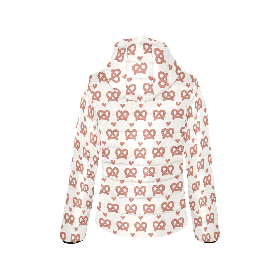 Pretzels Pattern Print Design 01 Women's Padded Hooded Jacket