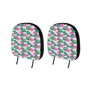 Pink Lotus Waterlily Pattern Car Headrest Cover