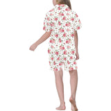 Rose Pattern Print Design 02 Kids' Boys' Girls' V-Neck Short Pajama Set