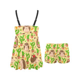 Hedgehog Pattern Print Design 02 Chest Sexy Pleated Two Piece Swim Dress