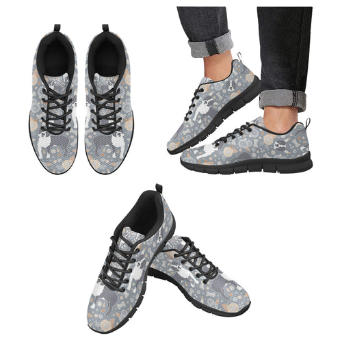 Boston Terrier Flower Pattern Gray Background Men's Sneakers Black