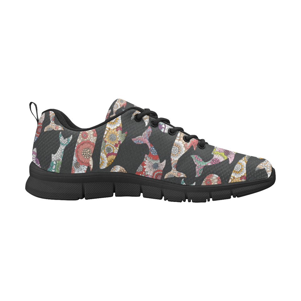 Whale Flower Tribal Pattern Men's Sneakers Black