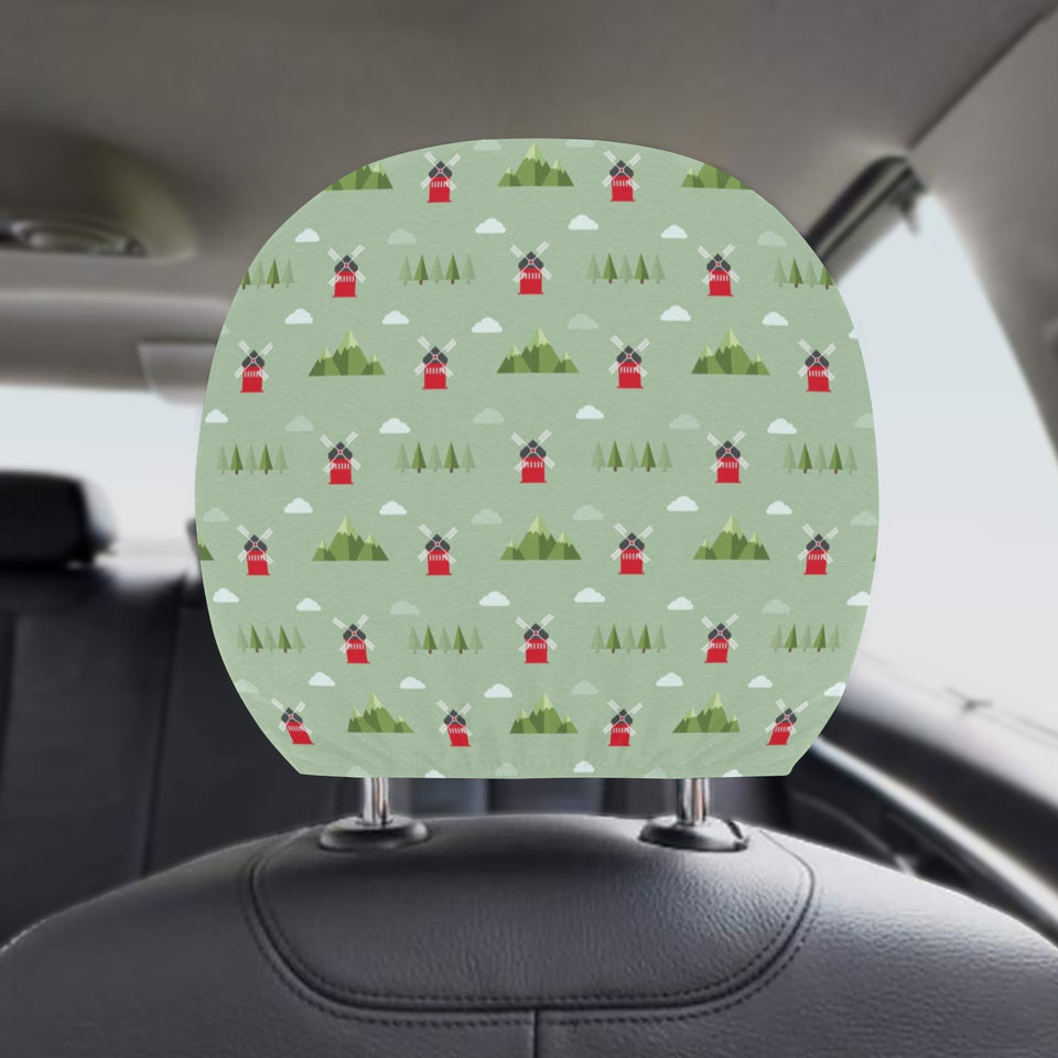 Windmill Green Pattern Car Headrest Cover