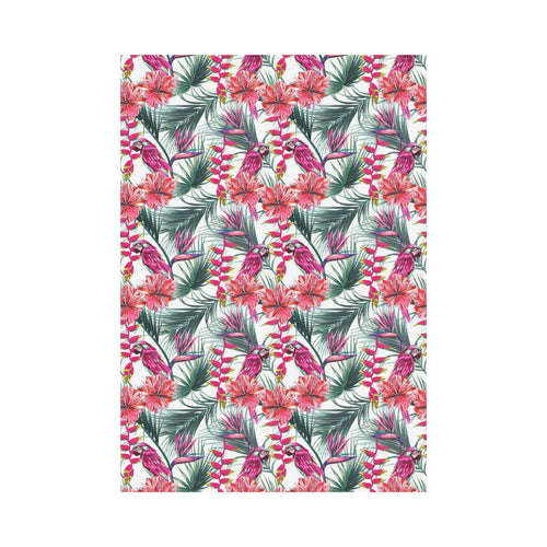 Pink Parrot Heliconia Pattern House Flag Garden Flag