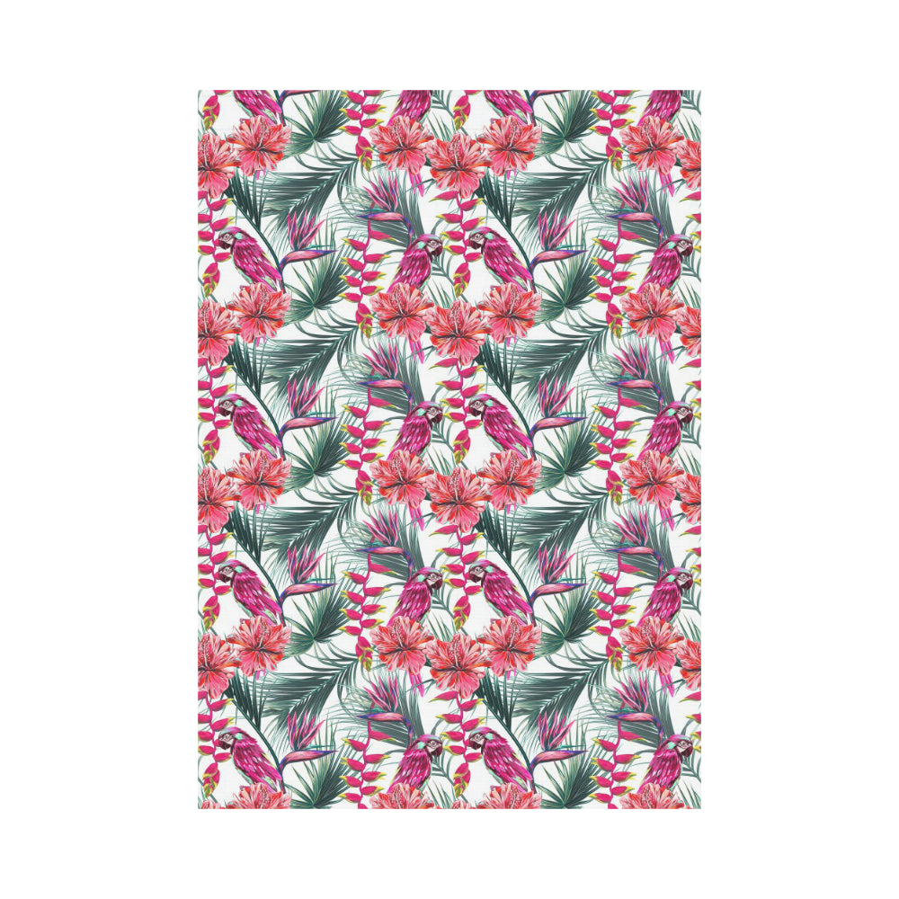 Pink Parrot Heliconia Pattern House Flag Garden Flag