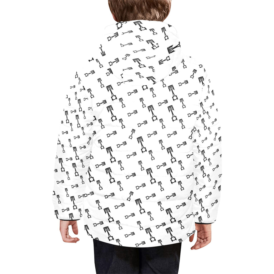 Engine Piston Random Pattern Print Design 04 Kids' Boys' Girls' Padded Hooded Jacket