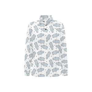 Hippopotamus Pattern Print Design 01 Women's Long Sleeve Polo Shirt