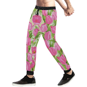 Pink Tulip Pattern Unisex Casual Sweatpants