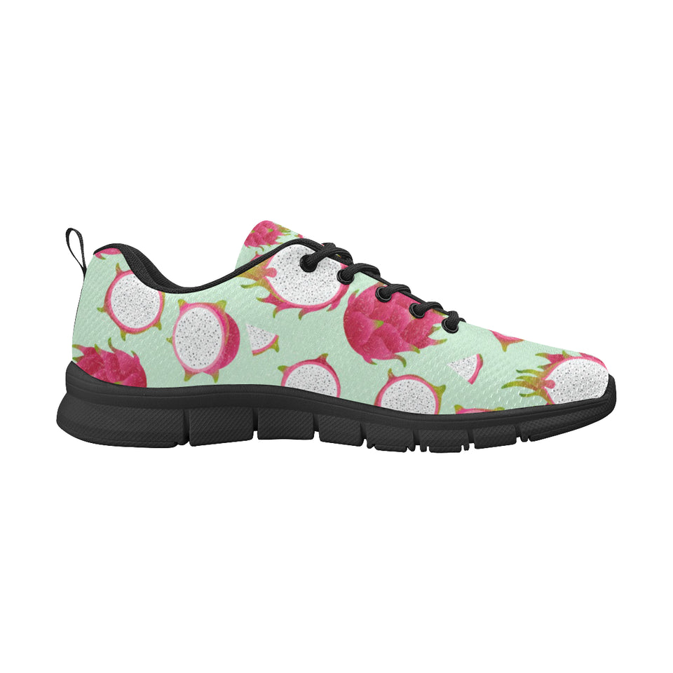 Dragon Fruit Pattern Green Background Men's Sneakers Black