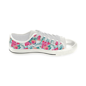 Watermelon Flower Pattern Women's Low Top Canvas Shoes White