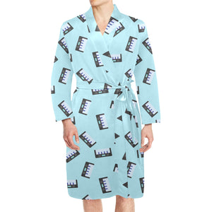 Piano Pattern Print Design 05 Men's Long Sleeve Belted Night Robe