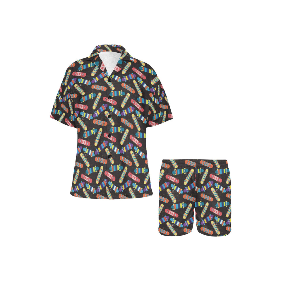 Skate Board Pattern Print Design 02 Women's V-Neck Short Pajama Set