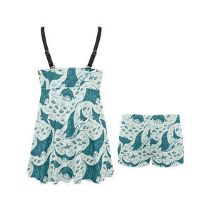 Stingray Pattern Print Design 01 Chest Sexy Pleated Two Piece Swim Dress