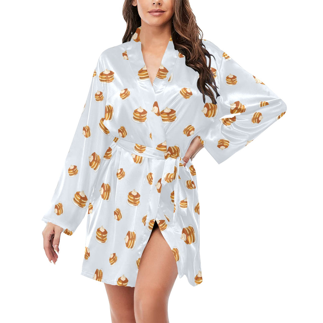 Pancake Pattern Print Design 03 Women's Long Sleeve Belted Night Robe