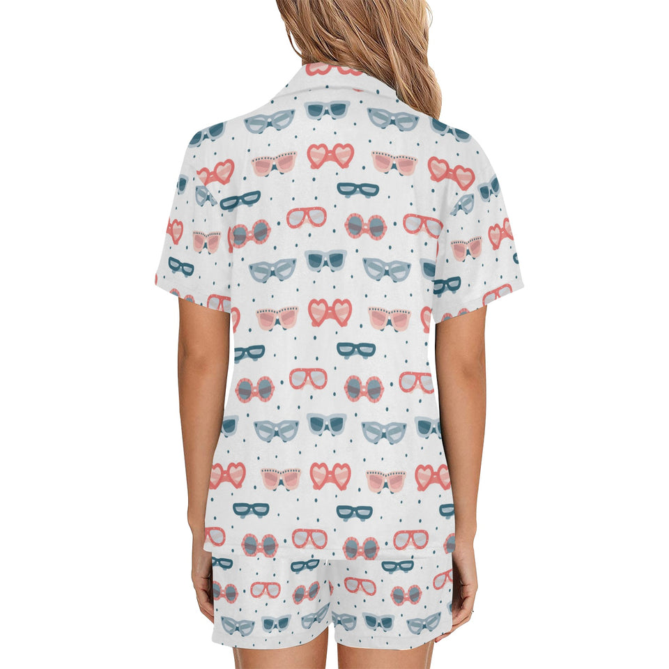 Sun Glasses Pattern Print Design 02 Women's V-Neck Short Pajama Set