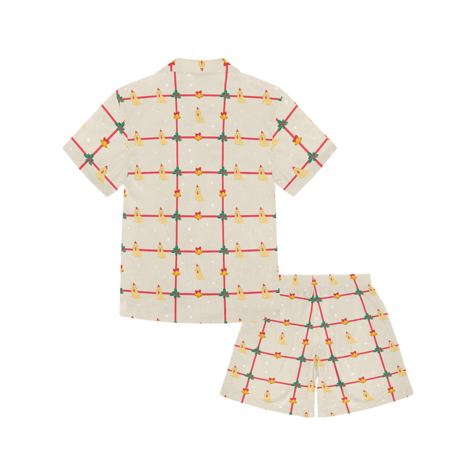 Golden Retriever Pattern Print Design 01 Kids' Boys' Girls' V-Neck Short Pajama Set