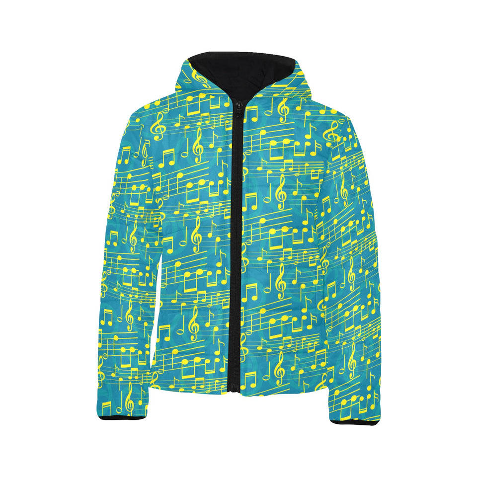 Music Notes Pattern Print Design 05 Kids' Boys' Girls' Padded Hooded Jacket